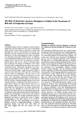 The Role of Hyalesthes Obsoletus (Hemiptera: Cixiidae) in the Occurrence of Bois Noir of Grapevines in France