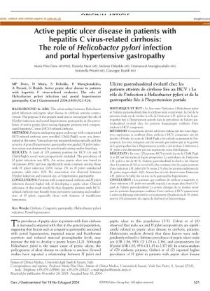 Active Peptic Ulcer Disease in Patients with Hepatitis C Virus-Related Cirrhosis: the Role of Helicobacter Pylori Infection and Portal Hypertensive Gastropathy