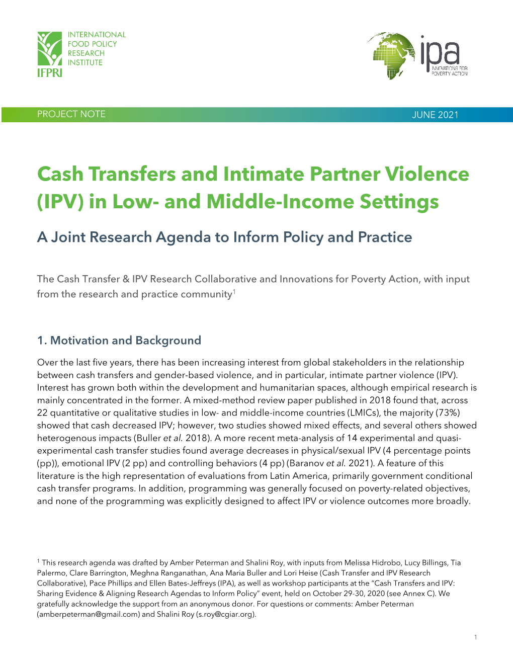 Cash Transfers and Intimate Partner Violence (IPV) in Low- and Middle-Income Settings