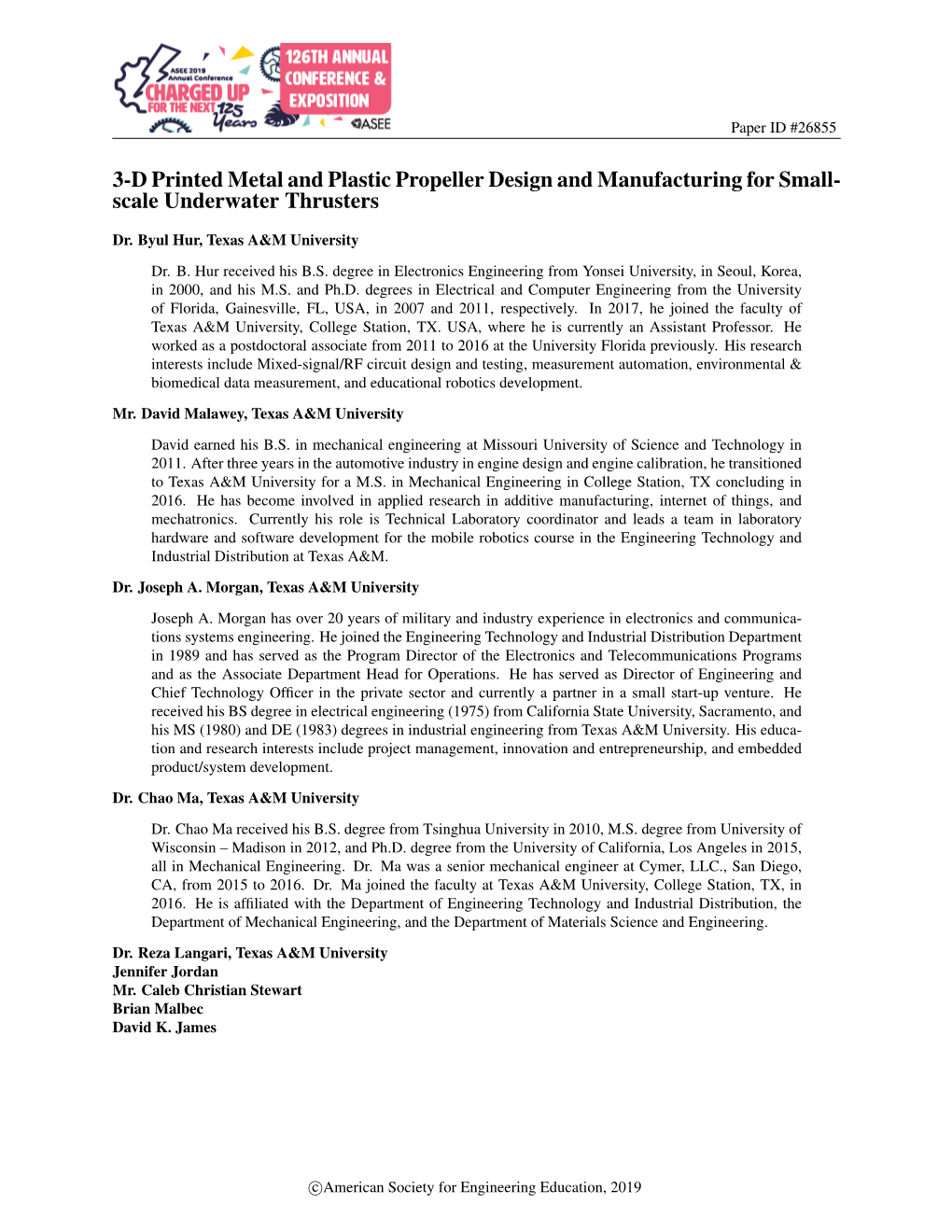 3-D Printed Metal and Plastic Propeller Design and Manufacturing for Small- Scale Underwater Thrusters