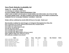 Xera Plants Website Availability List June 16 - June 23, 2020 1114 SE Clay St