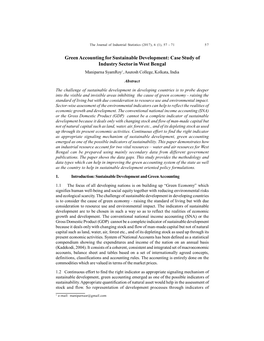 Green Accounting for Sustainable Development: Case Study of Industry Sector in West Bengal Maniparna Syamroy 1 , Asutosh College, Kolkata, India