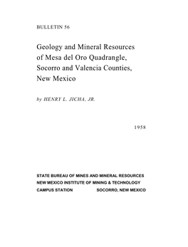 Geology and Mineral Resources of Mesa Del Oro Quadrangle, Socorro and Valencia Counties, New Mexico by HENRY L