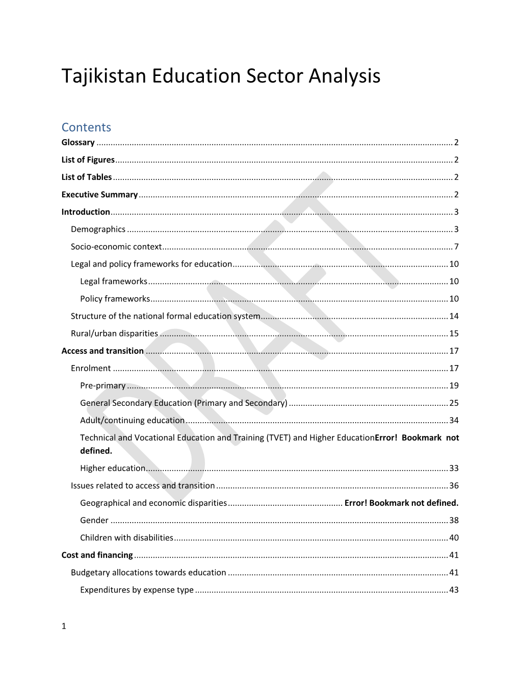 Tajikistan Education Sector Analysis