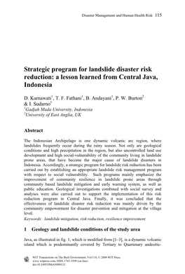 Strategic Program for Landslide Disaster Risk Reduction: a Lesson Learned from Central Java, Indonesia