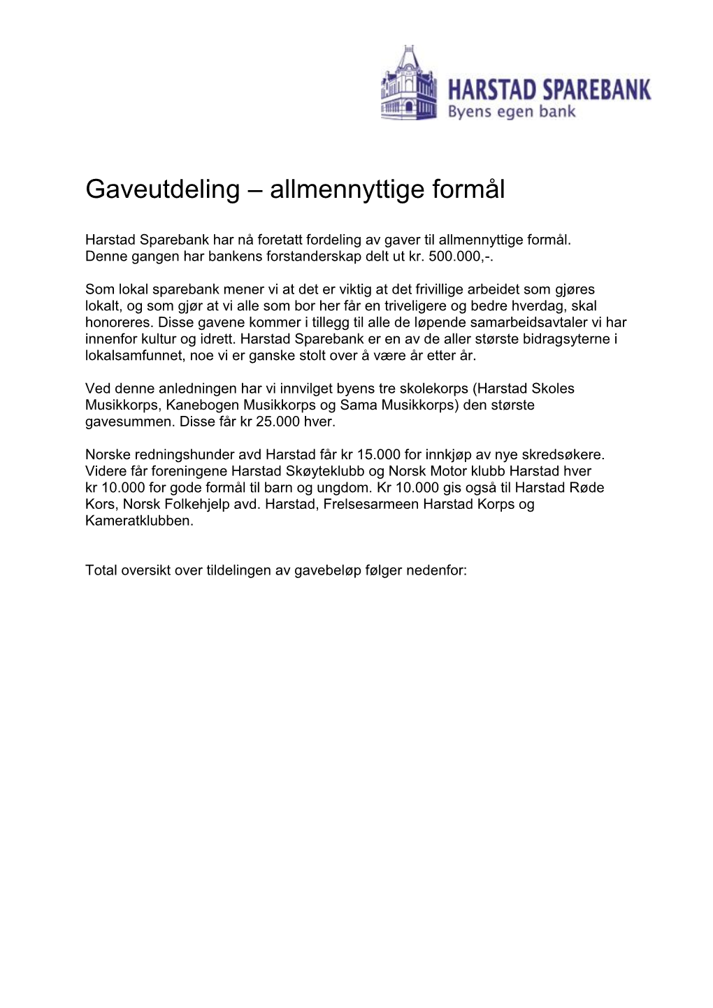 Gaveutdeling – Allmennyttige Formål