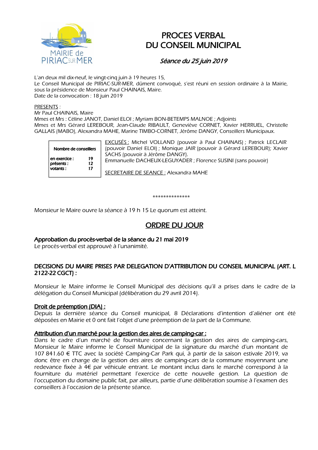 Proces Verbal Du Conseil Municipal