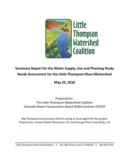 Summary Report for the Water Supply, Use and Planning Study Needs Assessment for the Little Thompson River/Watershed