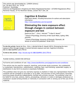 Eliminating the Mere Exposure Effect Through Changes in Context Between Exposure and Test Daniel De Zilva a , Chris J