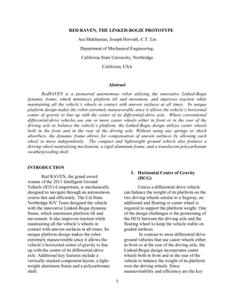 RED RAVEN, the LINKED-BOGIE PROTOTYPE Ara Mekhtarian, Joseph Horvath, C.T. Lin Department of Mechanical Engineering, California
