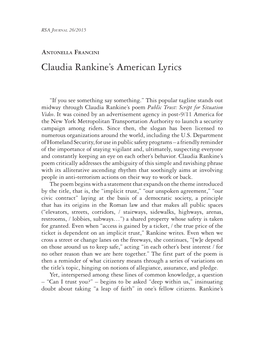 Claudia Rankine's American Lyrics
