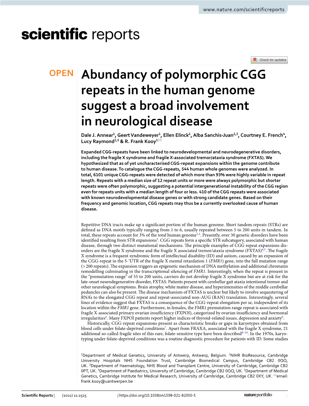 Abundancy of Polymorphic CGG Repeats in the Human Genome Suggest a Broad Involvement in Neurological Disease Dale J