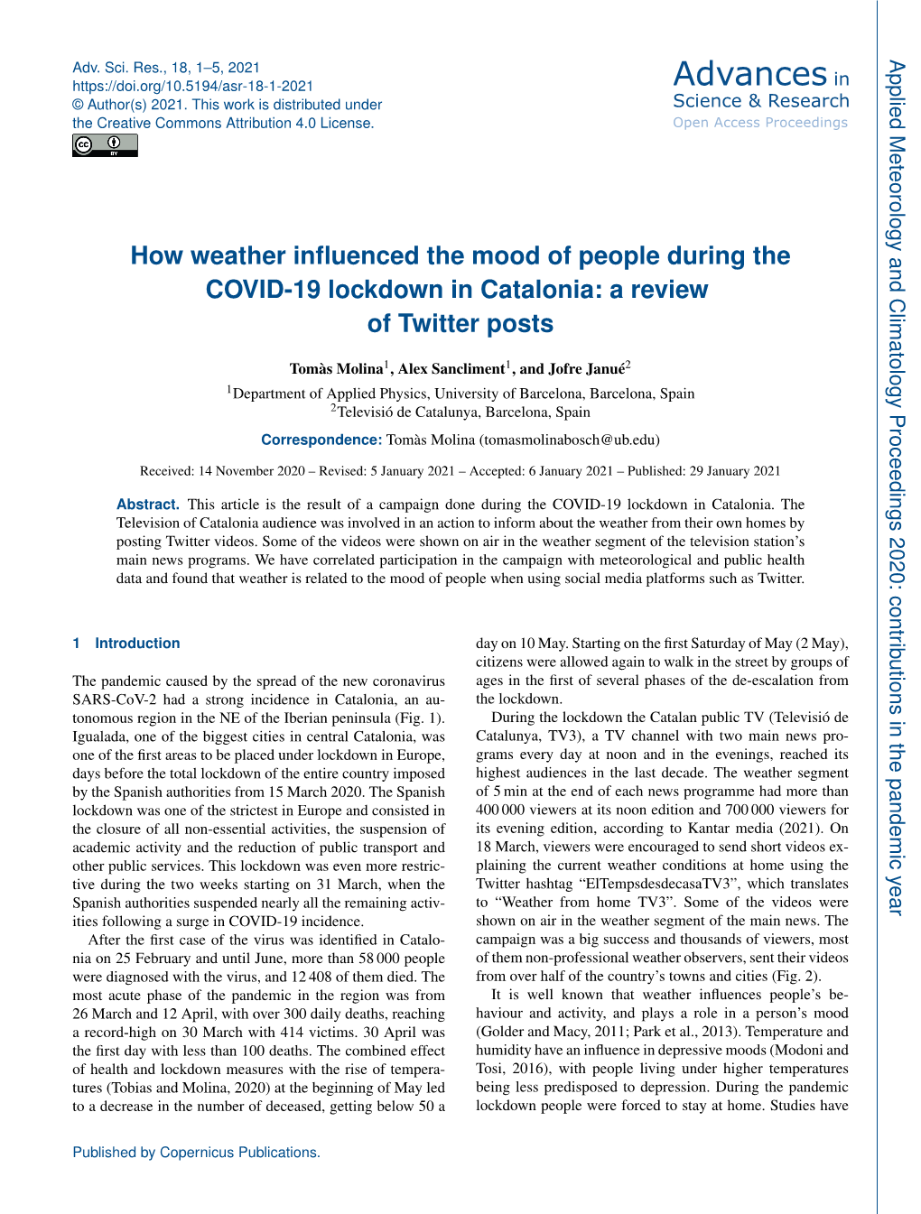 How Weather Influenced the Mood of People During the COVID-19