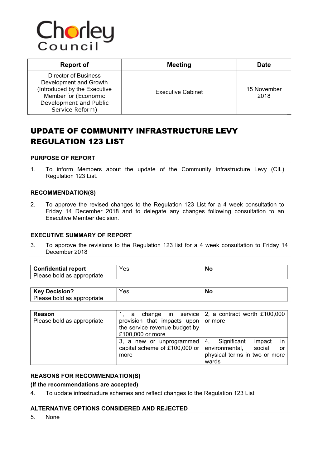 Update of Community Infrastructure Levy Regulation 123 List