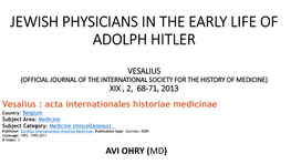 Jewish Physicians in the Early Life of Adolph Hitler