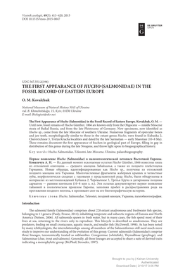 The First Appearance of Hucho (Salmonidae) in the Fossil Record of Eastern Europe