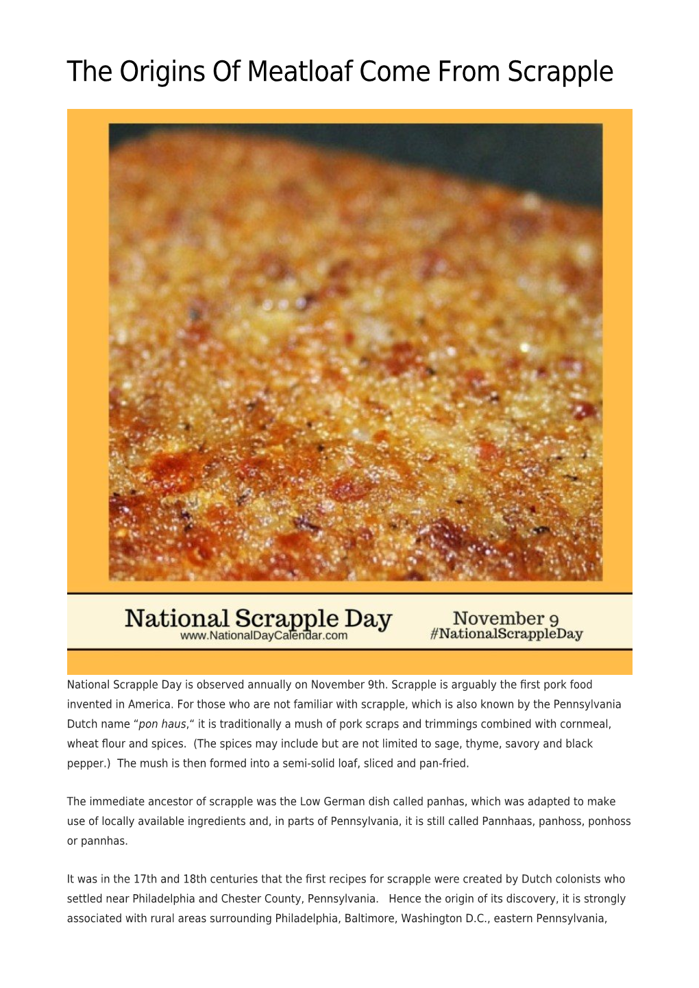 The Origins of Meatloaf Come from Scrapple
