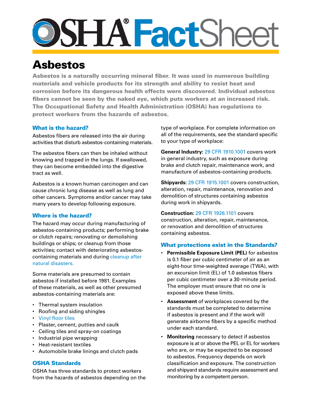 Asbestos Asbestos Is a Naturally Occurring Mineral Fiber