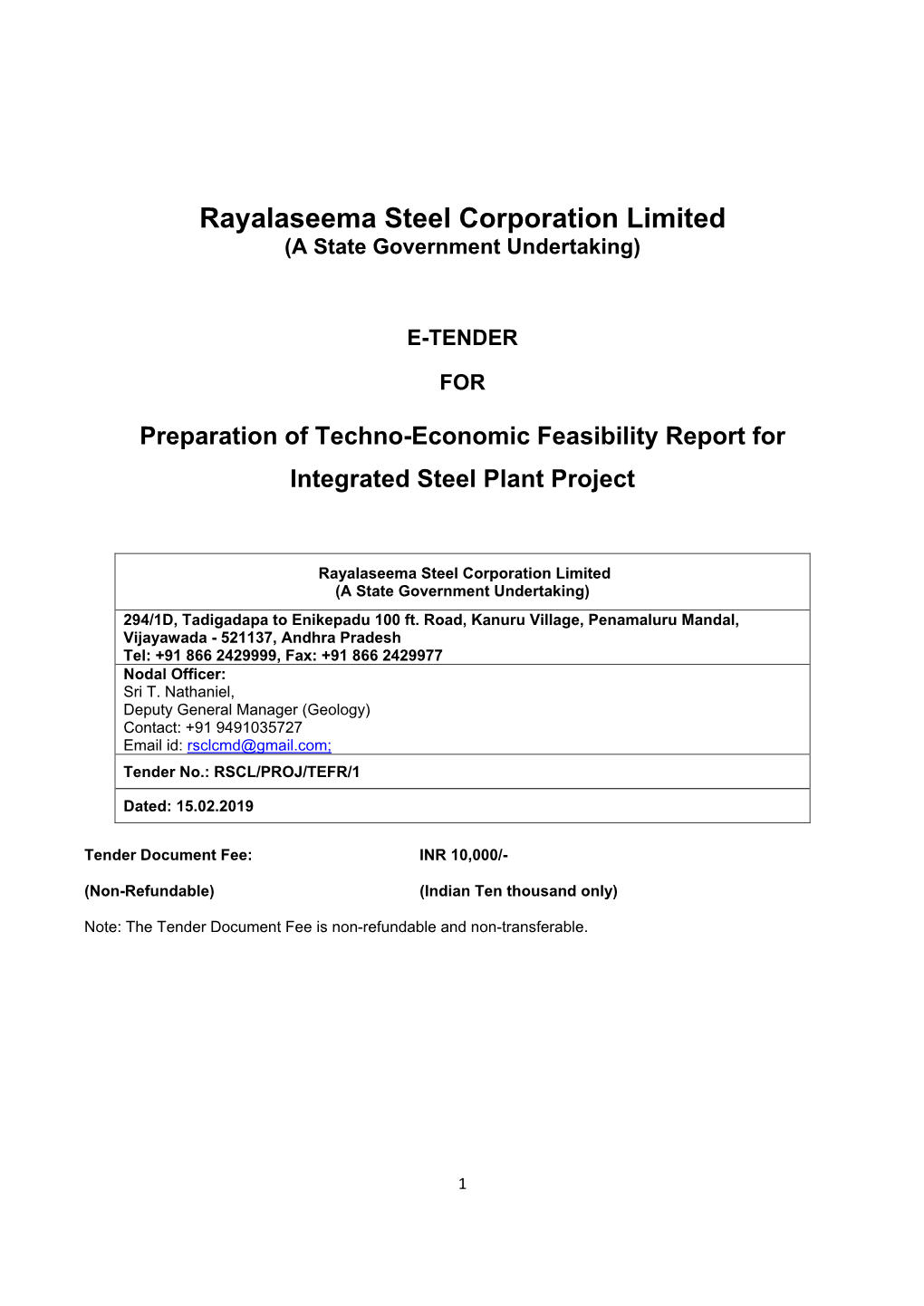 Rayalaseema Steel Corporation Limited (A State Government Undertaking)