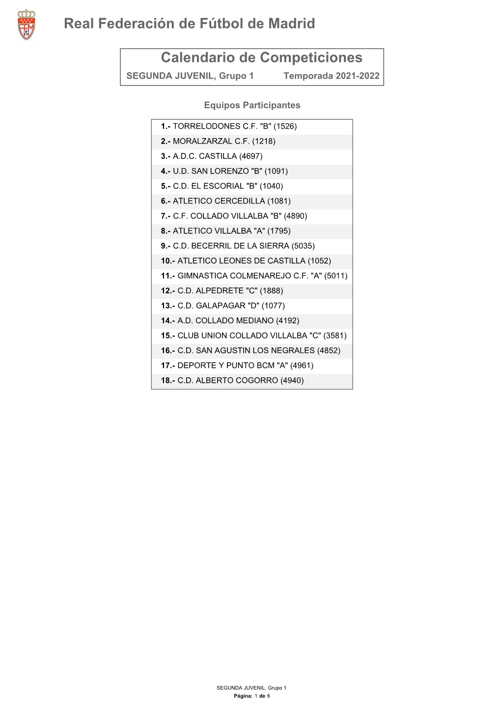 Calendario De Competición