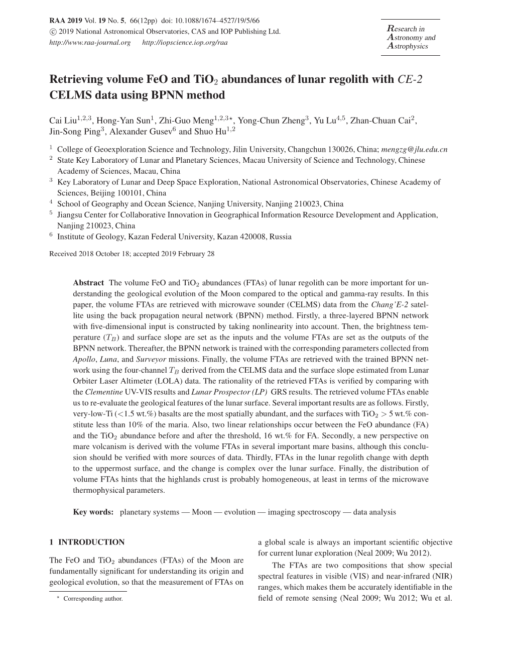 Retrieving Volume Feo and Tio2 Abundances of Lunar Regolith with CE-2 CELMS Data Using BPNN Method