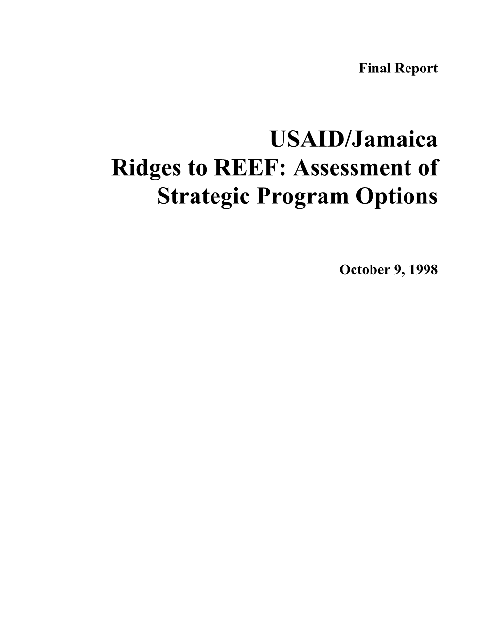 USAID/Jamaica Ridges to REEF: Assessment of Strategic Program Options