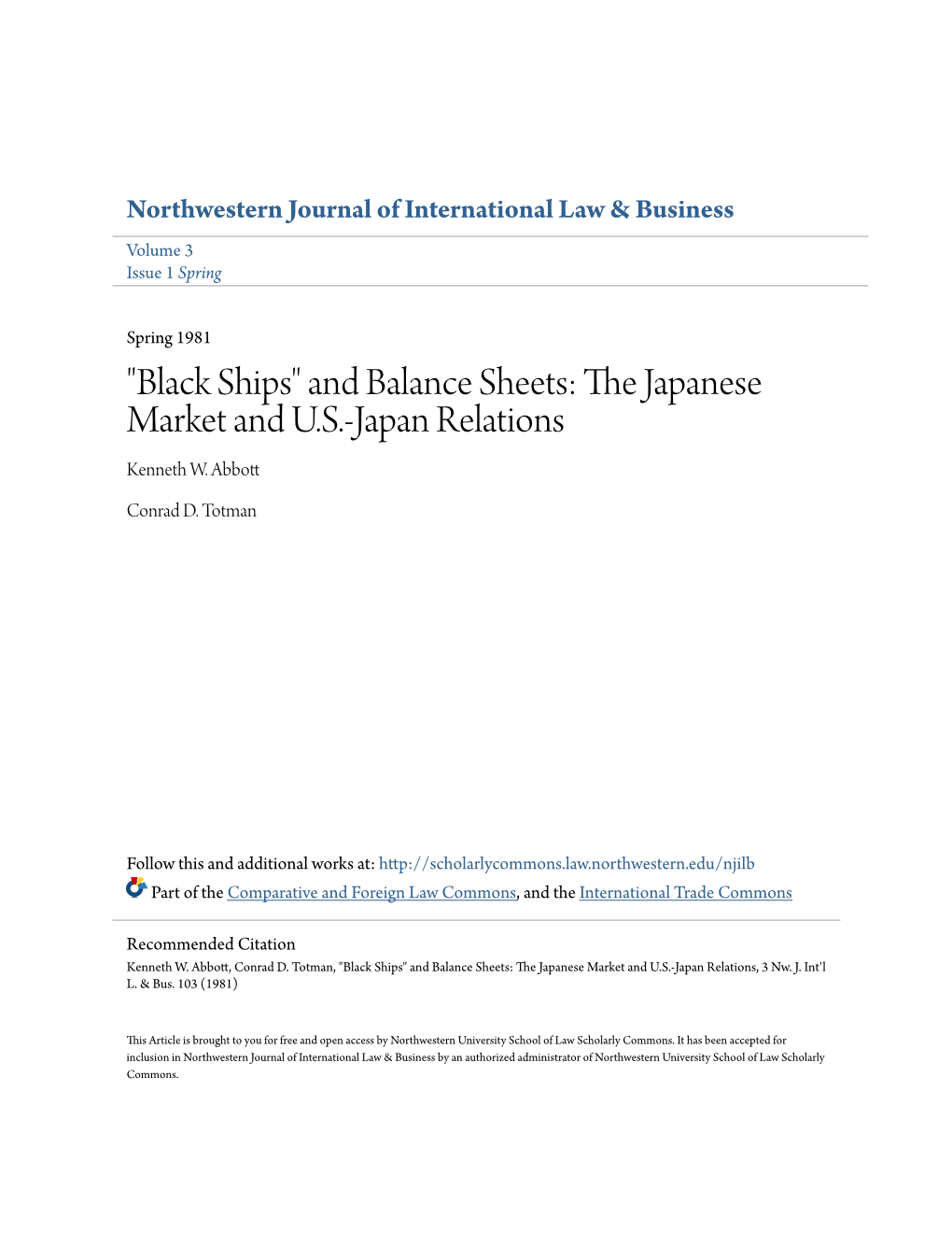 "Black Ships" and Balance Sheets: the Japanese Market and U.S.-Japan Relations