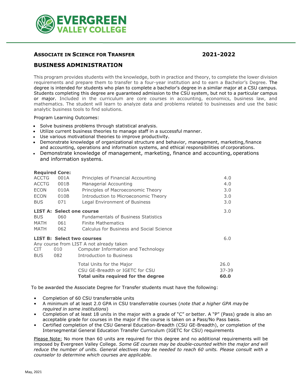 2021-2022 Business Administration