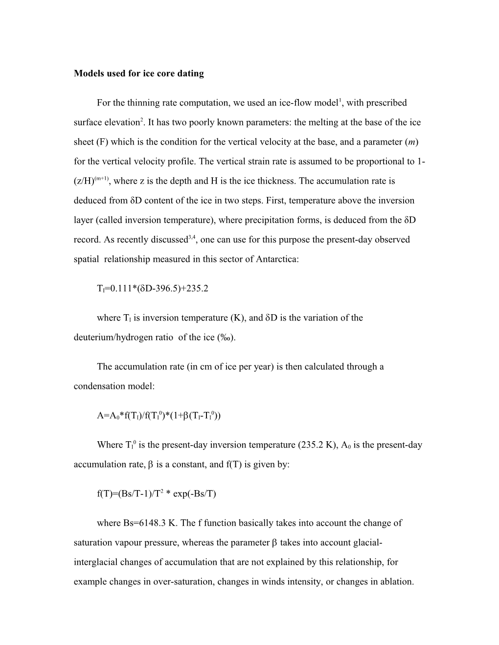 Models Used for Ice Core Dating