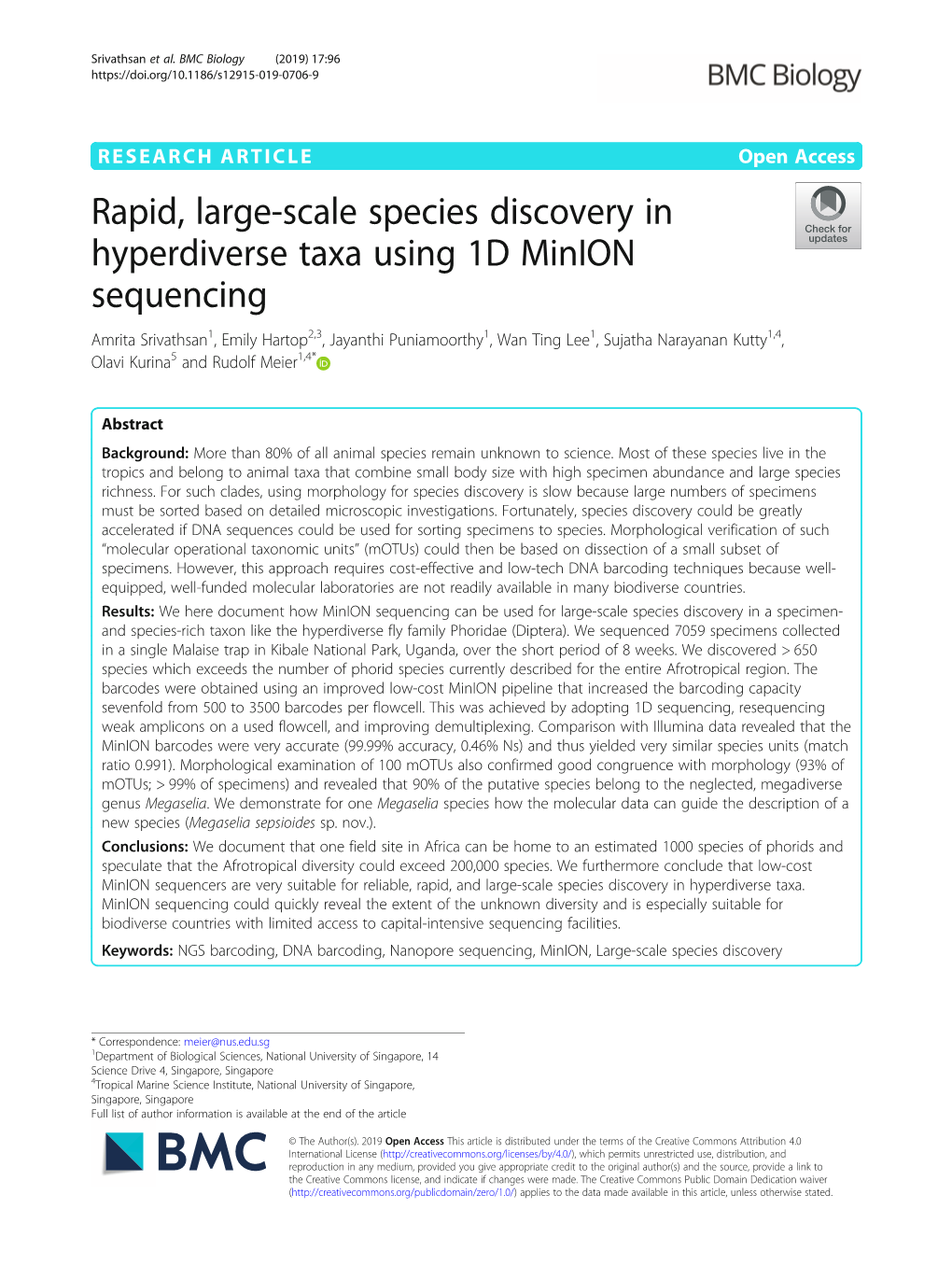 Rapid, Large-Scale Species Discovery in Hyperdiverse Taxa Using 1D