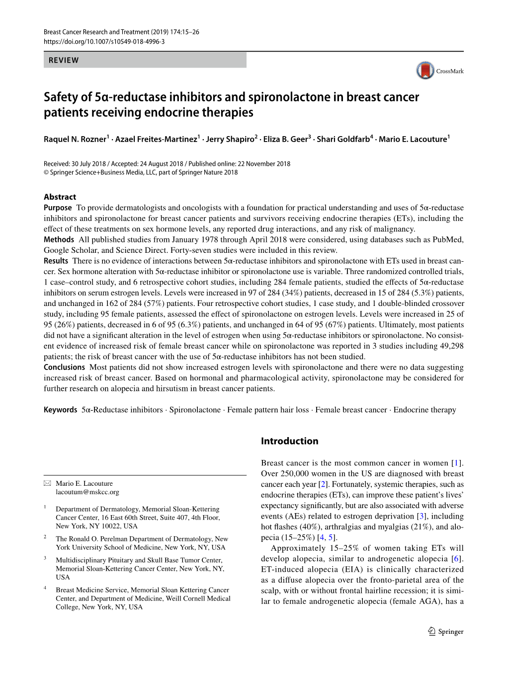 Safety of 5Α-Reductase Inhibitors and Spironolactone in Breast Cancer Patients Receiving Endocrine Therapies