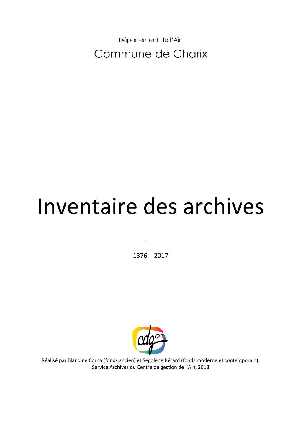 Inventaire Des Archives