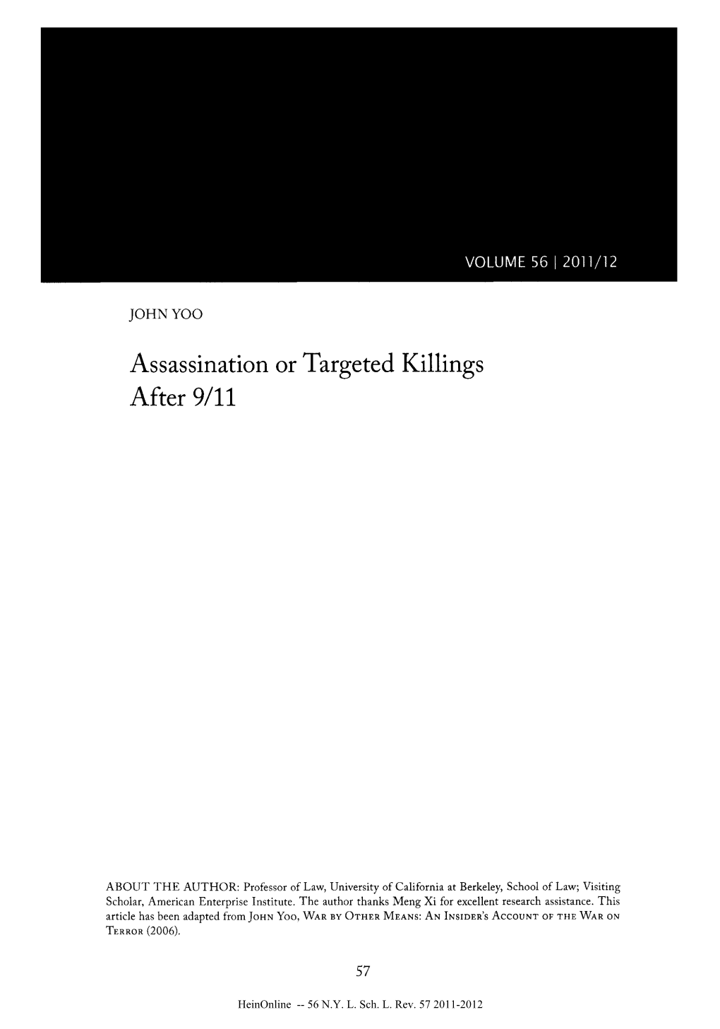 Assassination Or Targeted Killings After 9/11