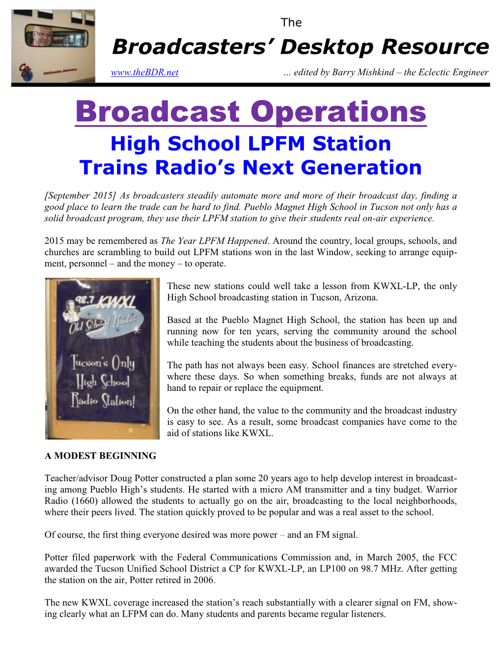 Broadcast Operations High School LPFM Station Trains Radio’S Next Generation