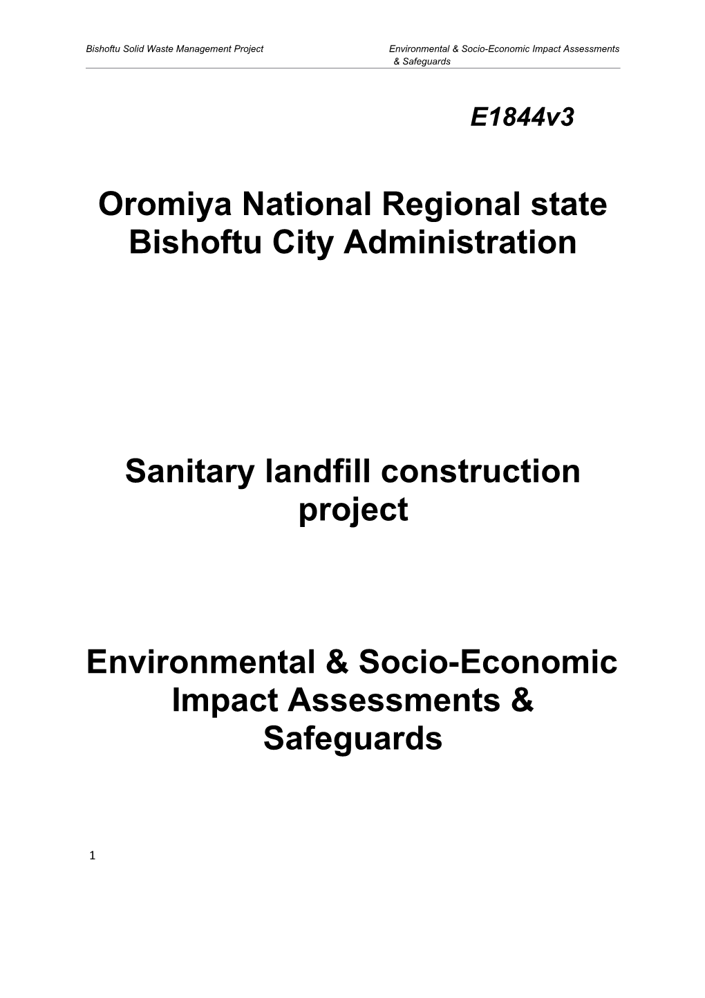 Bishoftu Solid Waste Management Project Environmental & Socio-Economic Impact Assessments