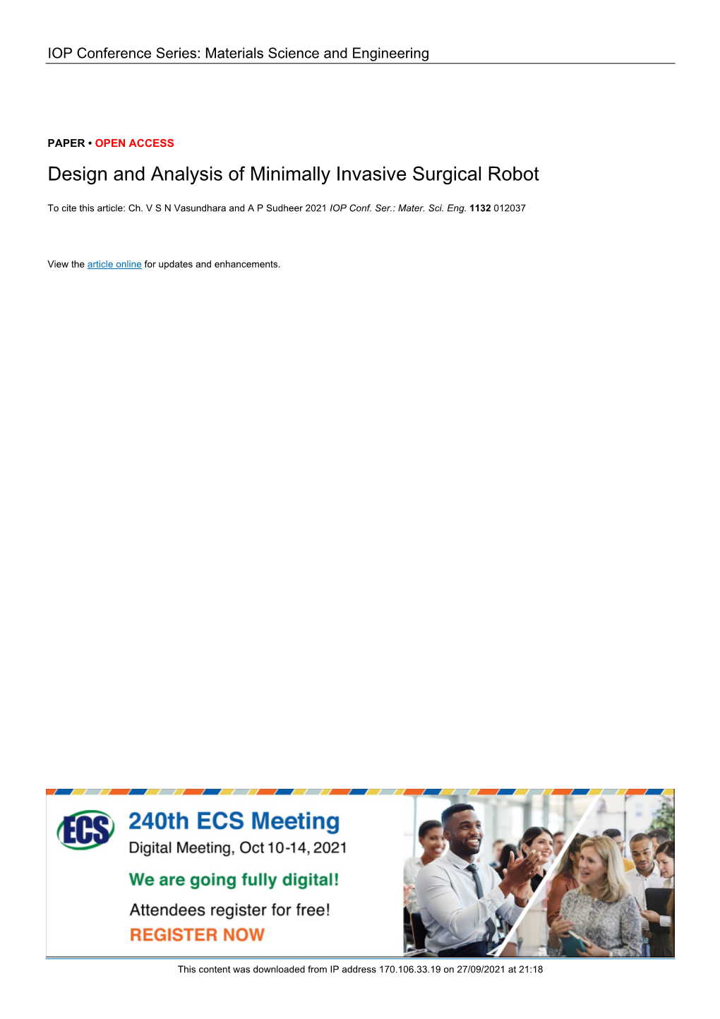 PDF, Design and Analysis of Minimally Invasive Surgical Robot