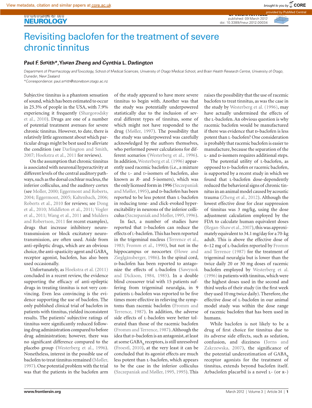 Revisiting Baclofen for the Treatment of Severe Chronic Tinnitus