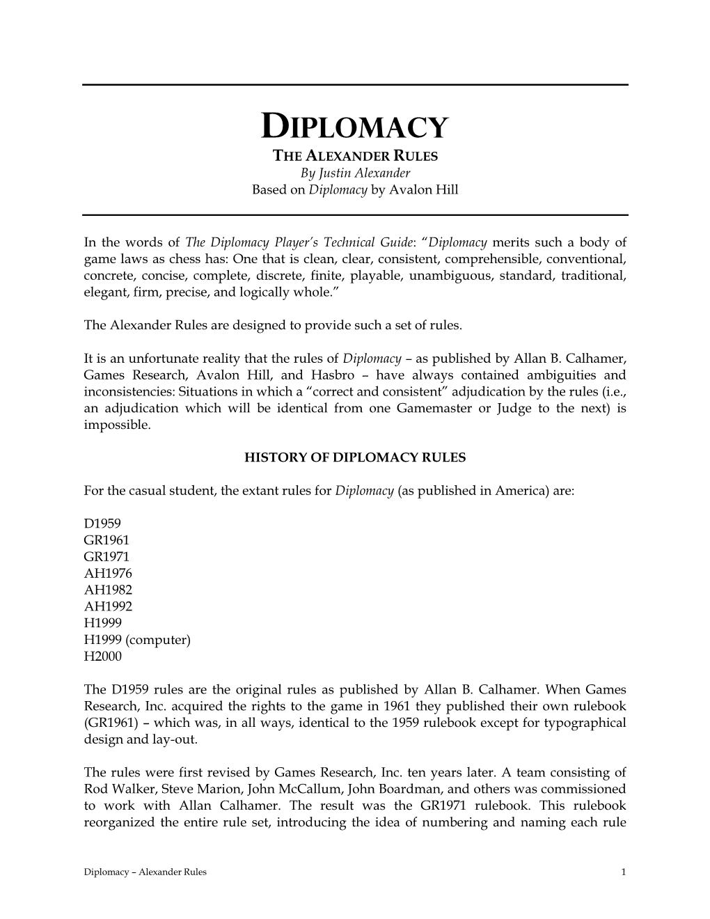 Diplomacy – Alexander Rules 1 Individually