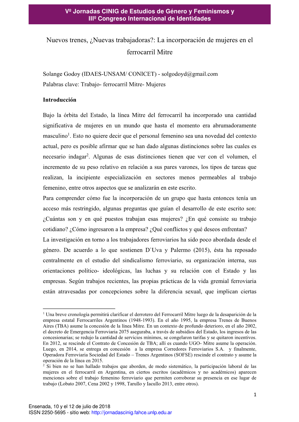 Nuevos Trenes, ¿Nuevas Trabajadoras?: La Incorporación De Mujeres En El Ferrocarril Mitre