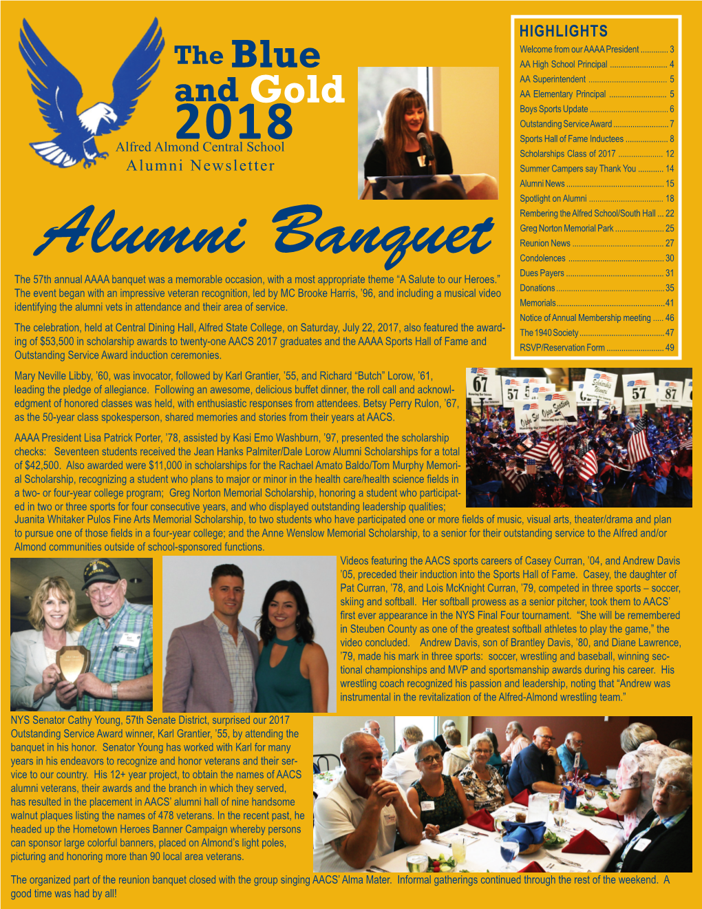 Alfred Almond Alumni Association Board, We Hope That You Enjoy the 2018 Blue and Gold Newsletter