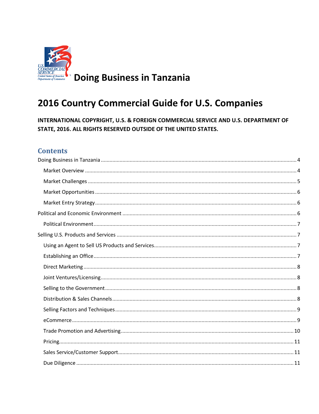 Doing Business in Tanzania 2016 Country Commercial Guide for U.S. Companies