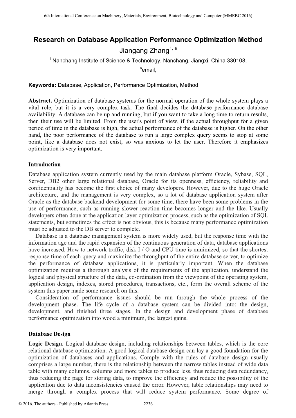 Research on Database Application Performance Optimization Method