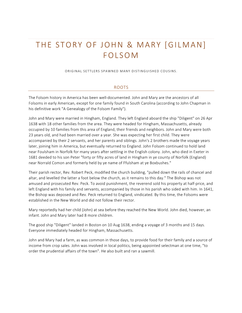The Story of John & Mary Folsom