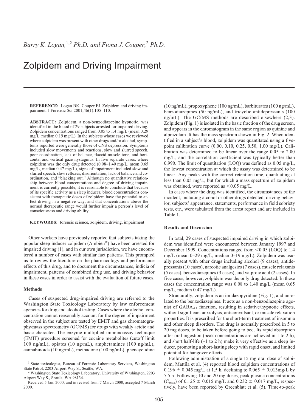 Zolpidem and Driving Impairment