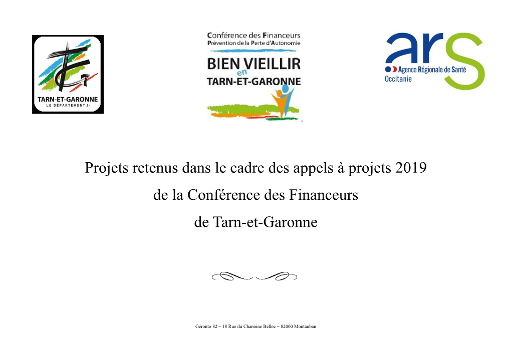 Projets Retenus Dans Le Cadre Des Appels À Projets 2019 De La Conférence Des Financeurs De Tarn-Et-Garonne