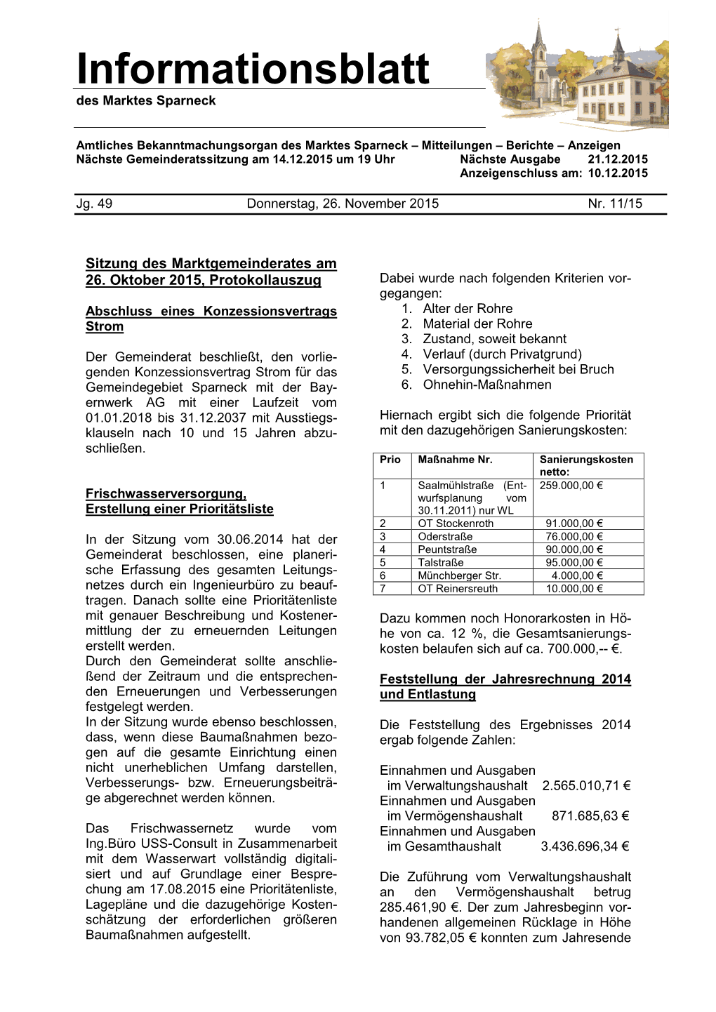 Informationsblatt Des Marktes Sparneck