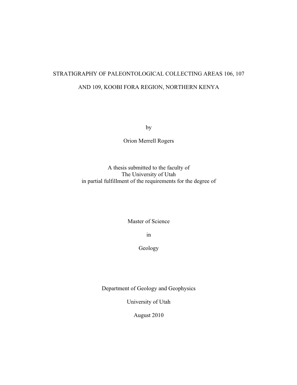 Stratigraphy of Paleontological Collecting Areas 106, 107 and 109