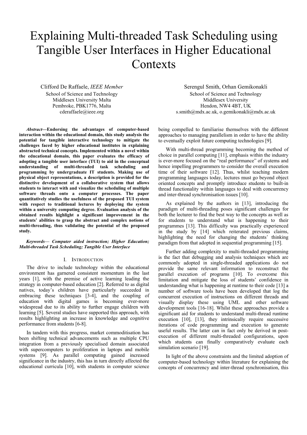 Explaining Multi-Threaded Task Scheduling Using Tangible User Interfaces in Higher Educational Contexts