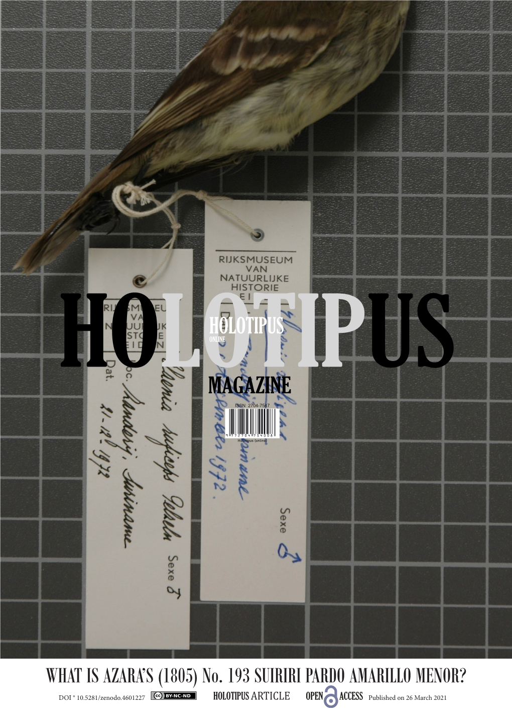 Smith, P. 2021. Holotipus Rivista Di Zoologia Sistematica E Tassonomia II (1) 2021: 3-10