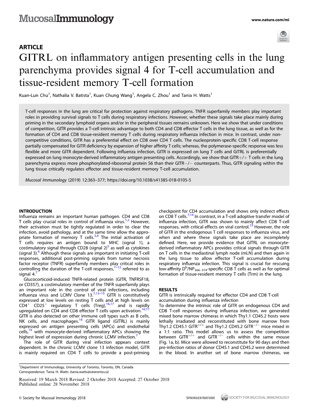 GITRL on Inflammatory Antigen Presenting Cells in the Lung